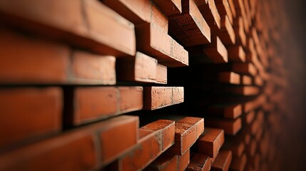 Wall Mural -   A close-up of a red brick wall with a black hole in its center and a black hole in the middle of the wall