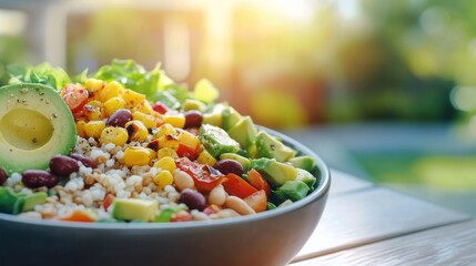 Sticker - Colorful bowl of fresh vegetables and grains served at a cafe during lunchtime