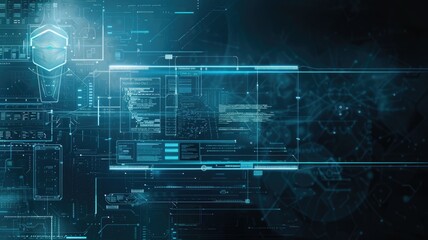 Futuristic cybersecurity interface concept with digital data and virtual screens