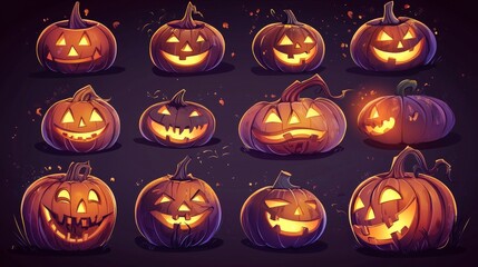 These modern Halloween pumpkins are perfect for icons or decorations placed on dark backgrounds