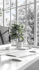 Poster - Bright and Modern Office Workspace with Nature View