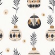 © nongnuch - A festive pattern featuring decorative ornaments and foliage in black and gold, ideal for holiday-themed designs and decorations.