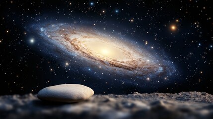 Wall Mural - galactic spiral galaxy captured in a vast cosmic landscape with bright star clusters and nebulae