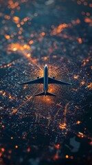 Wall Mural - an airplane hovers over a city grid illuminated with glowing nodes, conveying a sense of modern urba