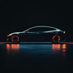 Leinwandbilder - A sleek, electric concept car with shiny wheels, pictured against a dark background.