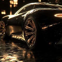 Leinwandbilder - A sleek, electric concept car with shiny wheels, pictured against a dark background.