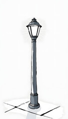 Wall Mural - A black pole with a white light on top is on a sidewalk isolated with white highlights, png