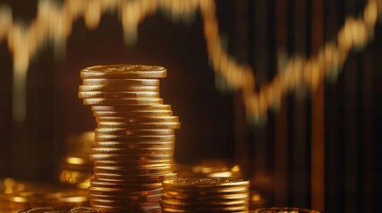 Leinwandbilder - Stacked Coins with Financial Chart Background
