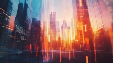 Poster - Urban Sunset Reflected in Glass Buildings