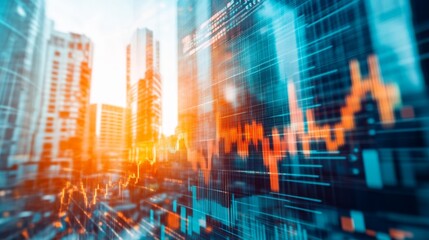 Poster - Urban Skyline with Digital Financial Overlay Visualization