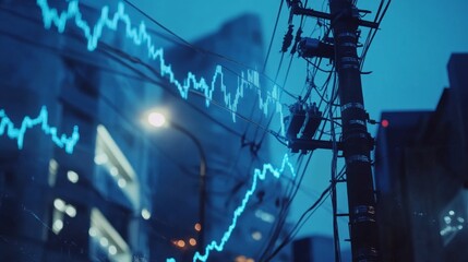 Poster - Urban Night Scene with Abstract Data Visualization