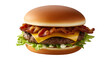 © AN STOCK - Bacon cheeseburger with beef patty, bacon, cheese, lettuce, and tomato on white background