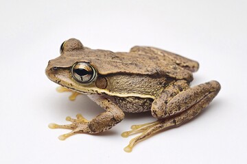 brown frog on white background - close-up view