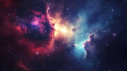 Wall Mural - A stunning image of a nebula in deep space, showcasing stars, interstellar clouds, and cosmic dust. bright stars glow against a dark sky filled with galactic formations. Galactic Nebula. Illustration