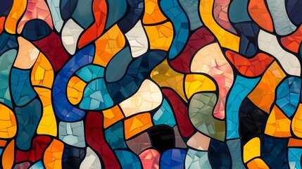 Wall Mural - a vivid array of colored glass pieces arranged in an intricate, abstract design, forming flowing pat