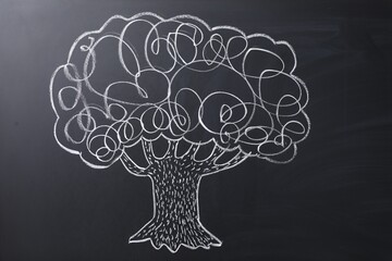 Wall Mural - Beautiful drawing of tree on black chalkboard