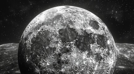 Wall Mural - A Black And White Image of the Moons Surface With Stars in the Background