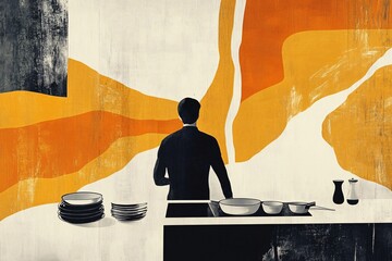 Wall Mural - Contemplation in the Kitchen: A Study of Inner Thoughts