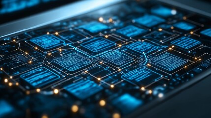 Poster - Close-up of a digital interface with data connections, symbolizing cybersecurity, information exchange, and the complexity of network systems, Generaitve AI