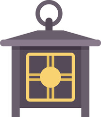 Sticker - Japanese lantern hanging with yellow light emitting from inside, traditional japanese hanging lantern