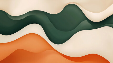 Abstract waves in green, orange, and white create a dynamic and modern design