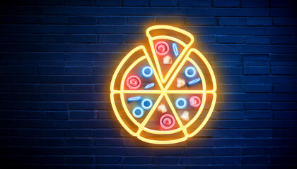 Neon sign with a pizza drawing