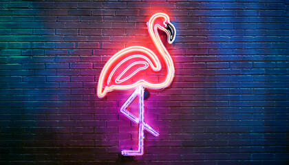 Neon sign with the drawing of a flamingo