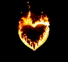 Wall Mural - heart burning with fire isolated on black background.