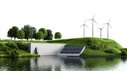 Sustainable Energy Landscape with Wind Turbines and Solar Panels