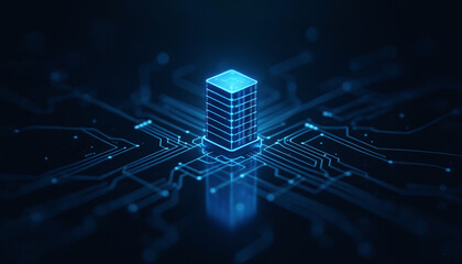 Wall Mural - server stack icon with network connectivity: a server stack icon integrated within a digital network