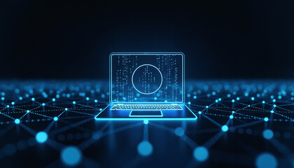 Wall Mural - laptop icon with grid overlay: a laptop icon with a grid overlay, symbolizing digital technology and