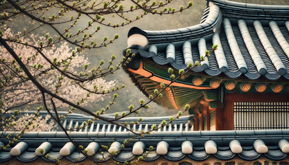 korean traditional architecture and natural scenery