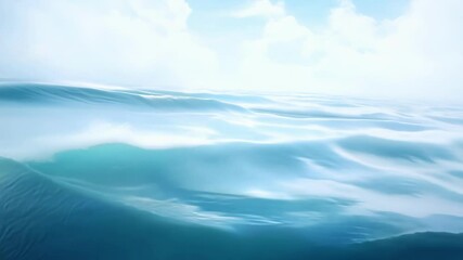 Wall Mural - surreal seascape showcases a calm ocean mirroring a cloudy sky, creating a tranquil atmosphere. the 