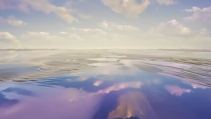 Wall Mural - surreal landscapes showcase calm water reflecting a moving cloudscape under a blue sky. the scene ev