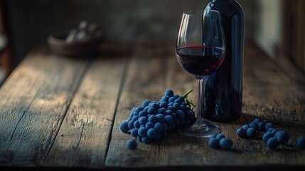 Elegant Wine Glass and Grapes on Wooden Table