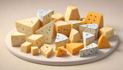 cheeses arranged on a colored surface