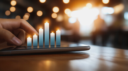  Business person evaluates metrics for charts and graphs with statistics to innovative analyze business potential and forecast future development of companies growth., setting goals for expansion.