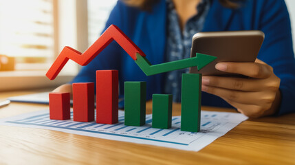 Business person evaluates metrics for charts and graphs with statistics to innovative analyze business potential and forecast future development of companies growth., setting goals for expansion.