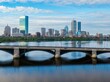 The Longfellow Bridge that crosses the Charles River from Cambridge to Boston. Downtown Boston is in the distance, Massachusetts, United States.