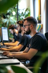 Startup programming team. website designer working digital table. Incentives.