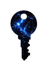 Poster - Key silhouette with a celestial pattern on a white isolate background.