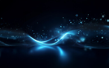 Aufkleber - A blue light wave flows across a dark background with glowing particles.