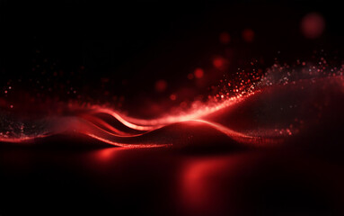 Aufkleber - A dark, abstract background with a red, flowing wave-like shape illuminated by bright particles.