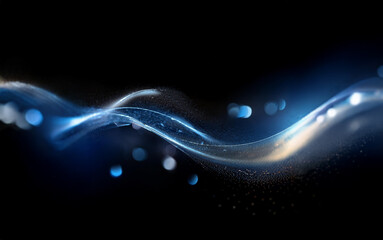 Aufkleber - Abstract blue and white glowing wave on a dark background with bokeh effect.