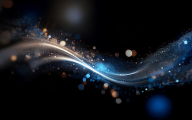 Aufkleber - A glowing blue and white wave with scattered bokeh lights on a black background.
