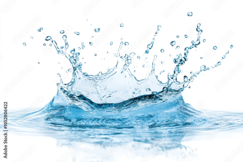 Water splash freezing in mid-air against a pristine white background ...