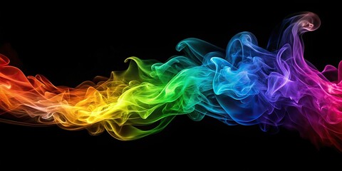 Abstract colorful rainbow wavy smoke flame over black background