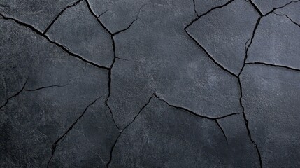 Poster - A textured black concrete surface with dark gray cracks and wrinkles creates an industrial, moody backdrop.