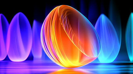 Wall Mural - Vibrant abstract representation of an illuminated sphere with colorful waves in a dark background at night