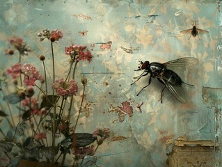 Poster - Fly on a Floral Background: A Macro Exploration of Nature